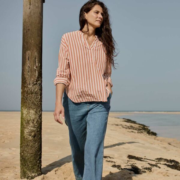 Seasalt Cornwall Women's Pure Cotton Striped Notch Neck Blouse - 14 - Yellow Mix, Yellow Mix