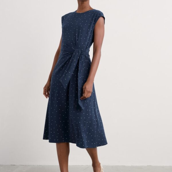 Seasalt Cornwall Women's Cotton Rich Polka Dot Midi Waisted Dress - 16 - Navy Mix, Navy Mix
