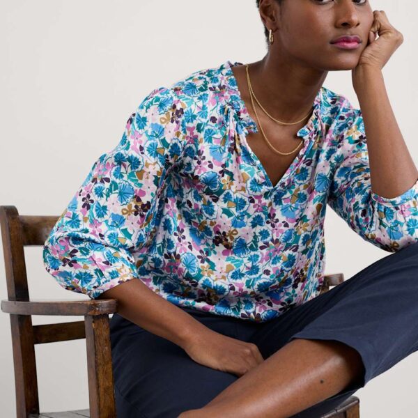 Seasalt Cornwall Women's Floral Notch Neck Blouse - 14 - Multi, Multi