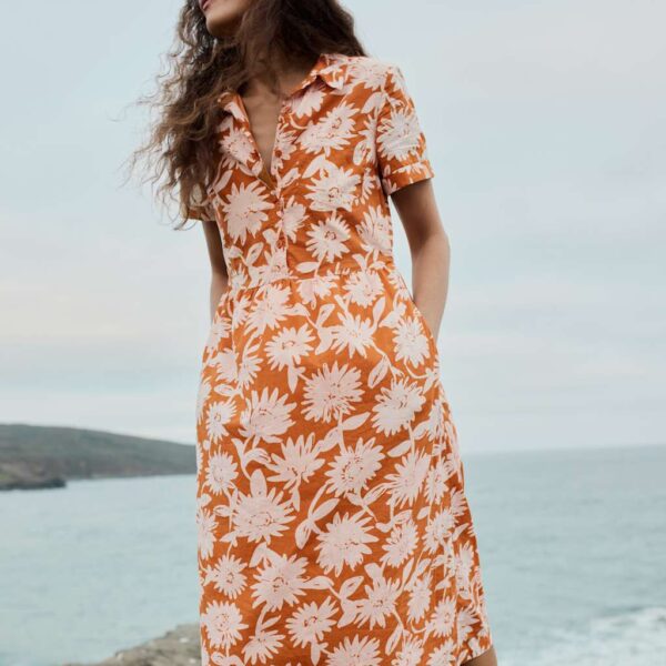 Seasalt Cornwall Women's Pure Cotton Floral Midi Shirt Dress - 10 - Yellow Mix, Yellow Mix