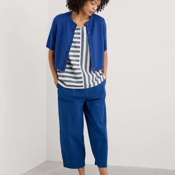 Seasalt Cornwall Women's Pure Cotton Crew Neck Cardigan - 14 - Blue, Natural,Purple,Blue