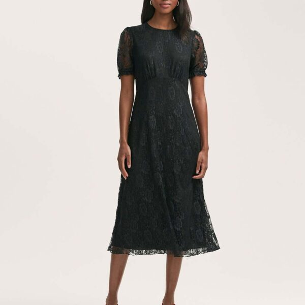 Finery London Women's Chiffon Lace Empire Line Midi Tea Dress - 20 - Black, Black