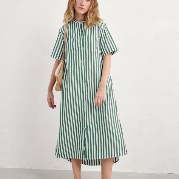 Seasalt Cornwall Women's Pure Cotton Striped Midi Shirt Dress - 14REG - Green Mix, Green Mix
