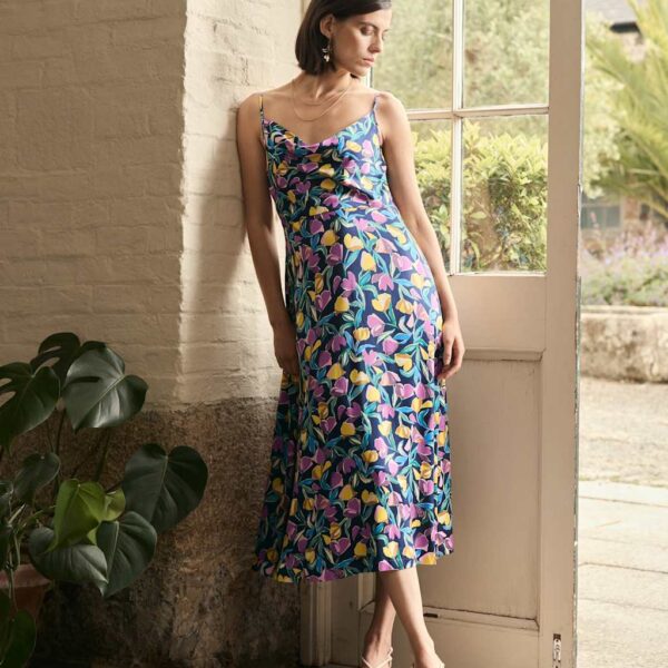 Seasalt Cornwall Women's Floral Cowl Neck Strappy Midi Slip Dress - 14REG - Multi, Multi