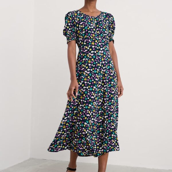 Seasalt Cornwall Women's Floral Round Neck Keyhole Midi Waisted Dress - 16REG - Multi, Multi