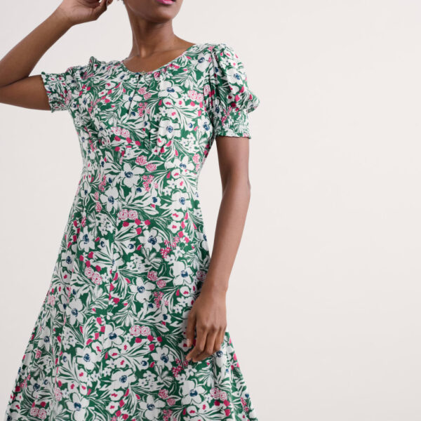 Seasalt Cornwall Women's Floral Scoop Neck Midaxi Waisted Dress - 16REG - Green Mix, Green Mix