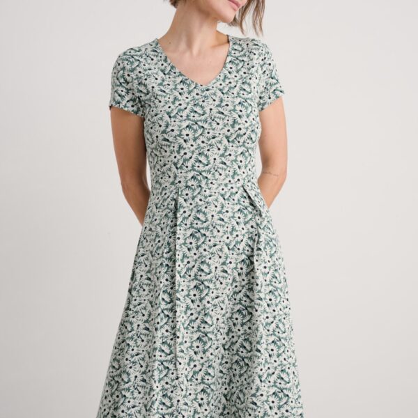 Seasalt Cornwall Women's Cotton Rich Floral Fit And Flare Dress - 20REG - Green Mix, Green Mix