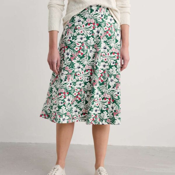 Seasalt Cornwall Women's Cotton Rich Floral Midi A-Line Skirt - 8 - Green Mix, Green Mix