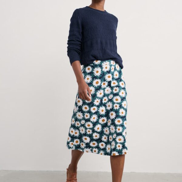Seasalt Cornwall Women's Cotton Rich Jersey Floral Midi A-Line Skirt - 16 - Blue Mix, Blue Mix