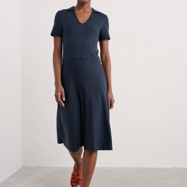 Seasalt Cornwall Women's Pure Cotton V-Neck Knee Length T-Shirt Dress - 14 - Navy, Navy