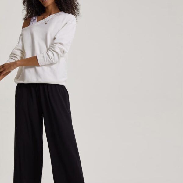 Baukjen Women's Elasticated Waist Wide Leg Cropped Trousers - 10 - Black, Black