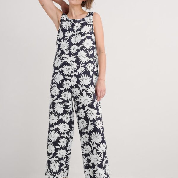 Seasalt Cornwall Women's Salt Air Pure Linen Floral Cropped Jumpsuit - 14 - Navy Mix, Navy Mix