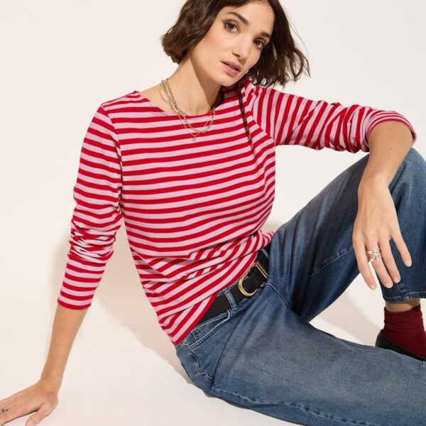 Baukjen Women's Pure Cotton Striped Top - 16 - Red Mix, Red Mix