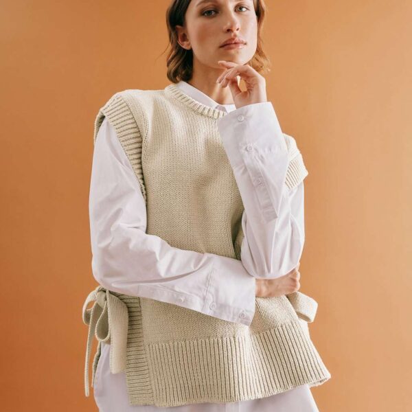 Albaray Women's Pure Cotton Textured Crew Neck Knitted Tabard - S - Stone, Stone