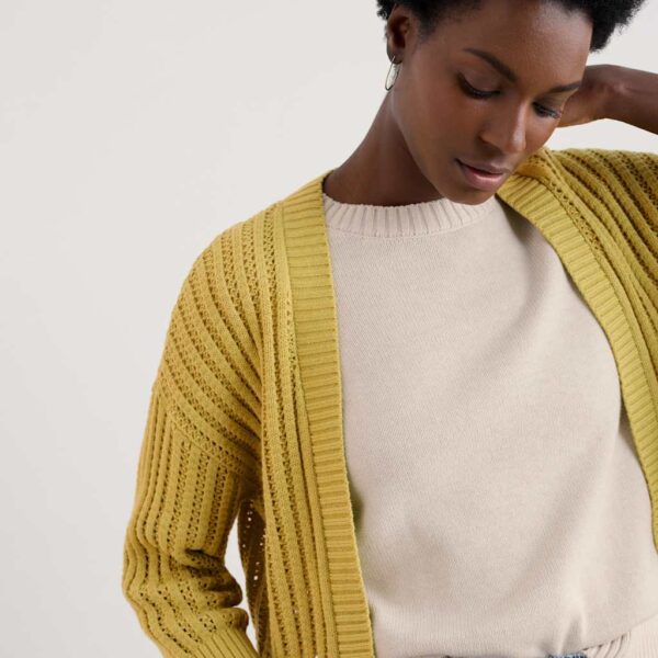 Seasalt Cornwall Women's Pure Cotton Ribbed Edge to Edge Cardigan - 14 - Yellow, Green,Yellow