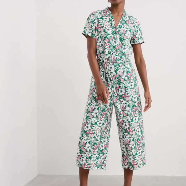 Seasalt Cornwall Women's Pure Linen Floral Cropped Jumpsuit - 14 - Green Mix, Green Mix