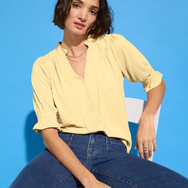 Baukjen Women's V-Neck Ruffle Blouse - 16 - Yellow, Yellow