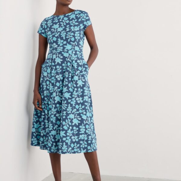 Seasalt Cornwall Women's Cotton Rich Floral Midi Skater Dress - 20REG - Blue Mix, Blue Mix