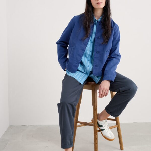 Seasalt Cornwall Women's Pure Cotton Collared Jacket - 12REG - Navy, Yellow,Orange,Navy