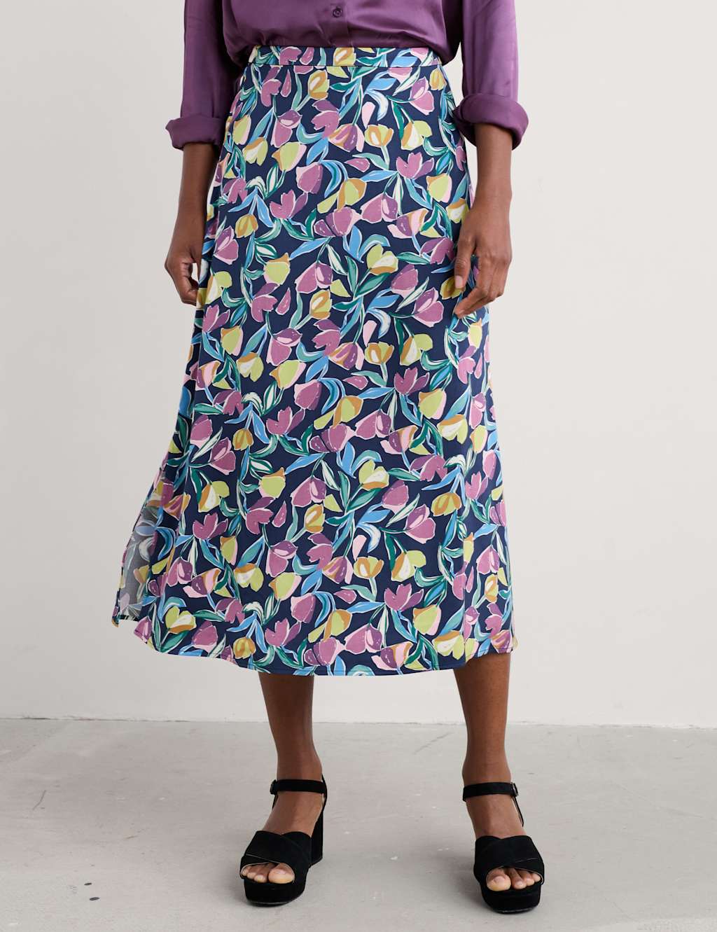 Seasalt Cornwall Women's Floral Side Split Midi A-Line Skirt - 18 - Multi, Multi