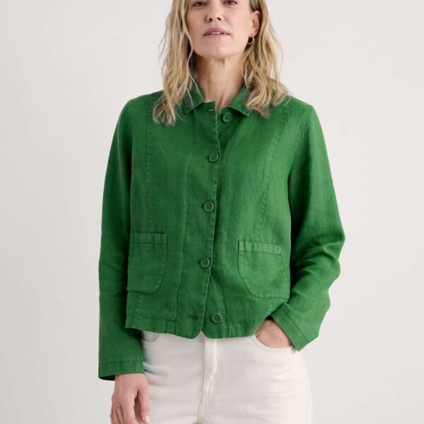 Seasalt Cornwall Women's Pure Linen Relaxed Cropped Utility Jacket - 14REG - Dark Green, Yellow,Dark Green,Natural,Green,Red,Light Blue,Blue