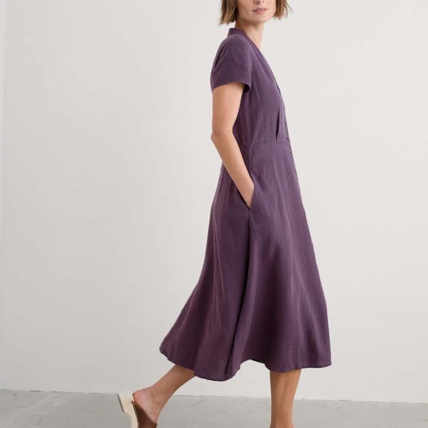 Seasalt Cornwall Women's Pure Linen V-Neck Midi Shirt Dress - 14REG - Purple, Blue,Purple