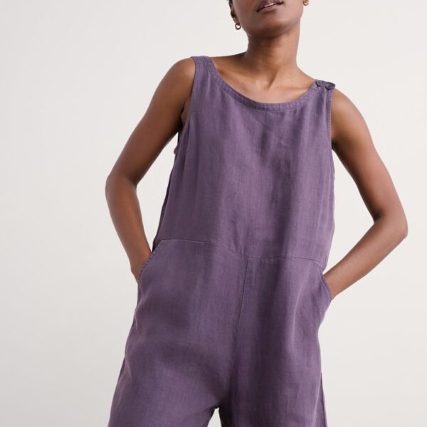 Seasalt Cornwall Women's Pure Linen Sleeveless Jumpsuit - 20 - Purple, Purple,Green