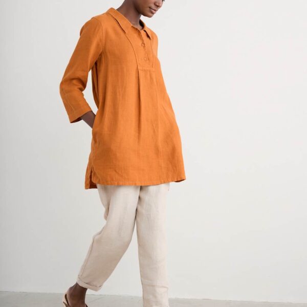 Seasalt Cornwall Women's Pure Linen Collared Tunic - 16 - Yellow, Navy,Yellow