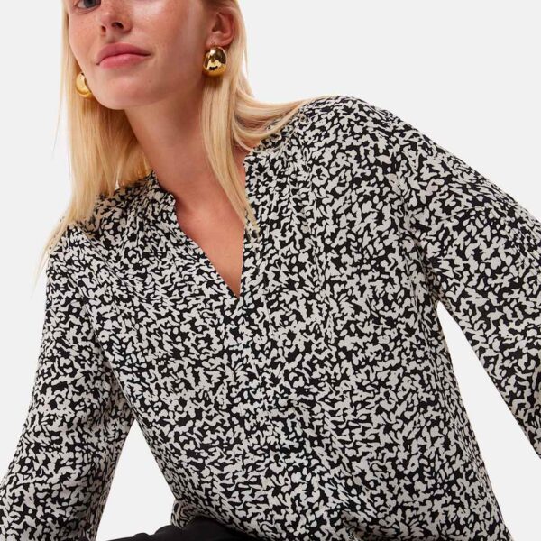 Whistles Women's Printed V-Neck Blouson Sleeve Blouse - 10 - Black Mix, Black Mix