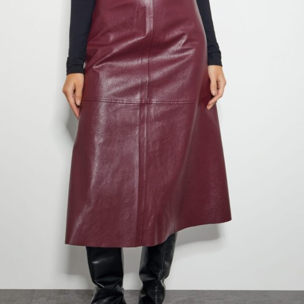 Monsoon Women's Leather Look Midi A-Line Skirt - 22 - Burgundy, Burgundy