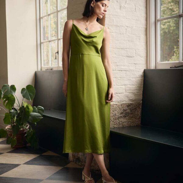 Seasalt Cornwall Women's Cowl Neck Strappy Midi Slip Dress - 16REG - Green, Green