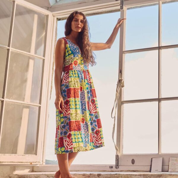 Seasalt Cornwall Women's Pure Linen Floral V-Neck Midi Waisted Dress - 14REG - Multi, Multi