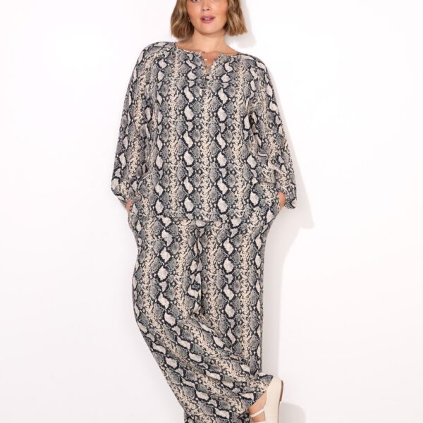 Live Unlimited London Women's Animal Print Drawstring Wide Leg Trousers - 14 - Ivory Mix, Ivory Mix