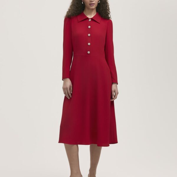 Finery London Women's Crepe Textured Midi Shirt Dress - 12, Navy,Black,Red