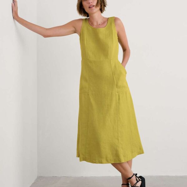 Seasalt Cornwall Women's Pure Linen Midi Relaxed Waisted Dress - 16REG - Green, Blue,Green