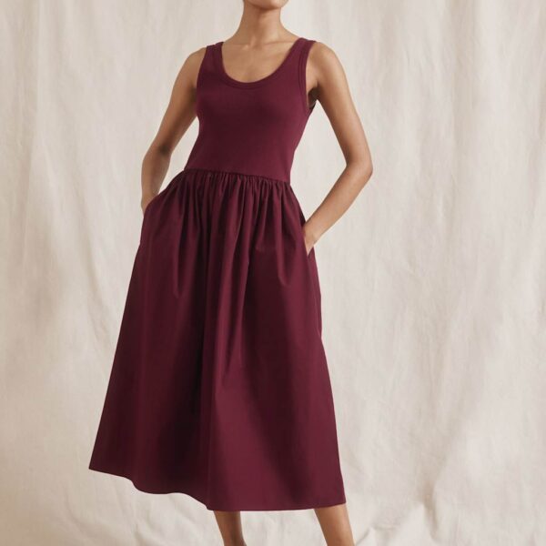 Albaray Women's Pure Cotton Round Neck Midi Skater Dress - 12 - Cherry Red, Cherry Red