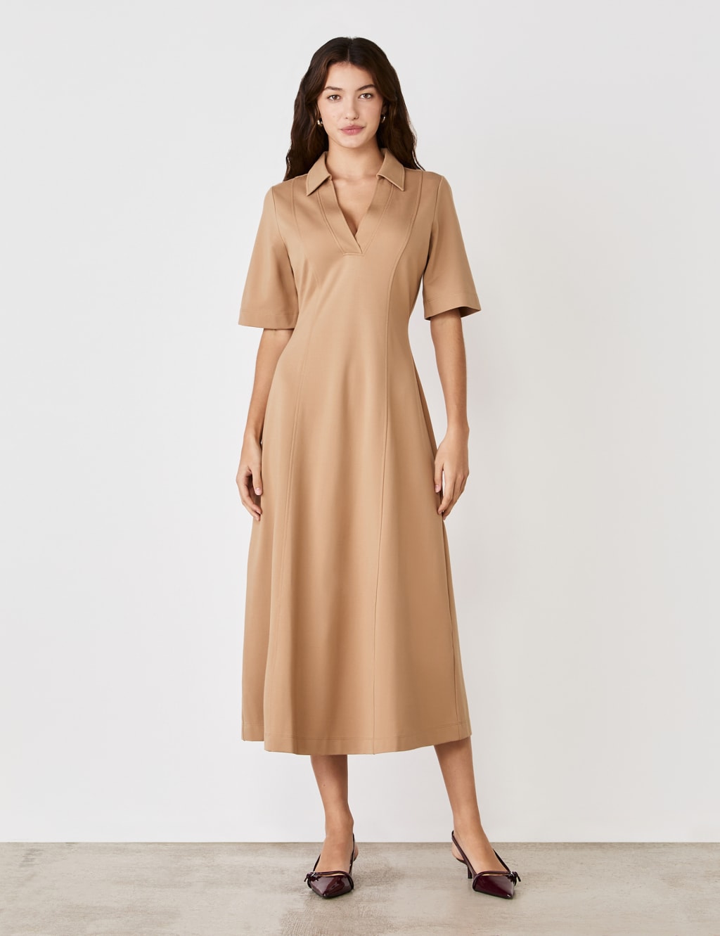 Finery London Women's Jersey Midi Skater Dress - 12 - Brown, Brown,Navy