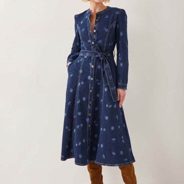 Monsoon Women's Lulu Daisy Cotton Rich Midi Shirt Dress - 24 - Dark Blue Denim, Dark Blue Denim