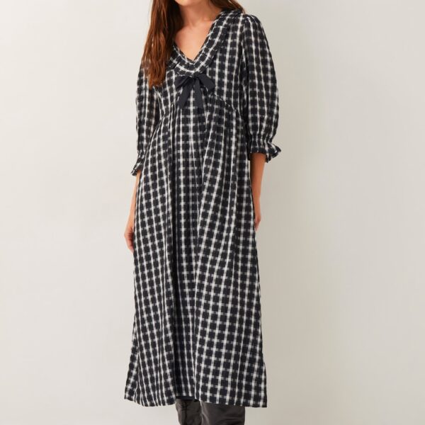 Monsoon Women's Checked Collared V-Neck Midi Skater Dress - Black Mix, Black Mix