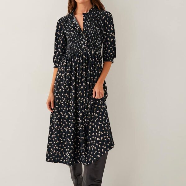 Monsoon Women's Jersey Floral Midi Shirred Waisted Dress - XL - Black Mix, Black Mix