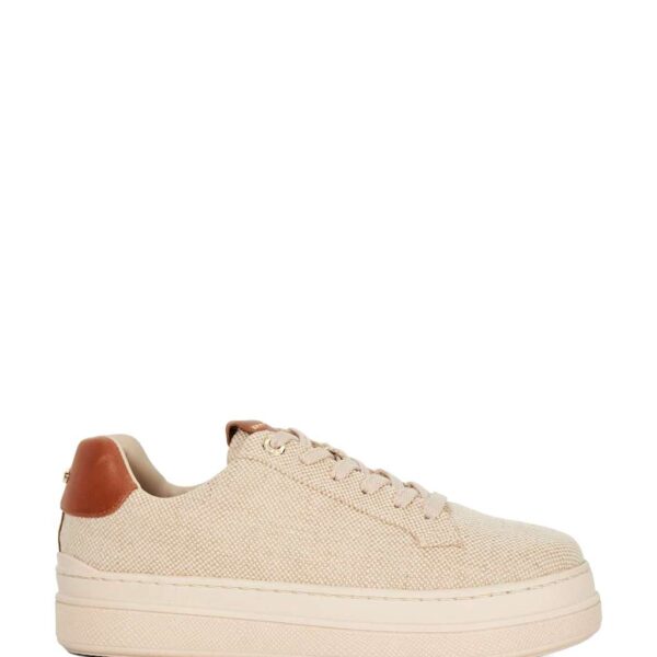 Dune London Women's Canvas Lace-Up Flatform Trainers - 6 - Natural, Natural