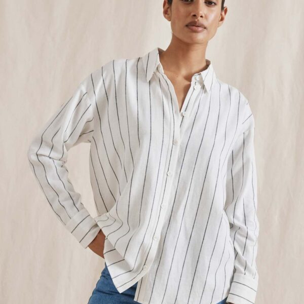 Albaray Women's Linen Blend Striped Shirt - 12 - White Mix, White Mix