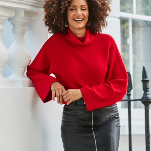 Sosandar Women's Ribbed Funnel Neck Jumper - S - Red, Red