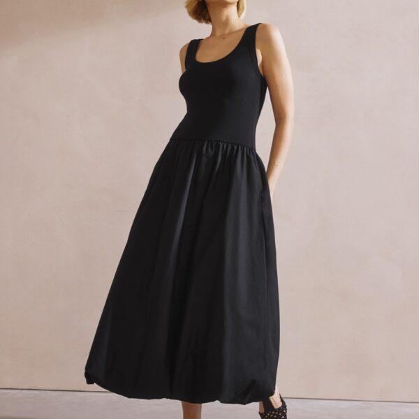 Albaray Women's Cotton Rich Round Neck Midi Waisted Dress - 14 - Black, Black