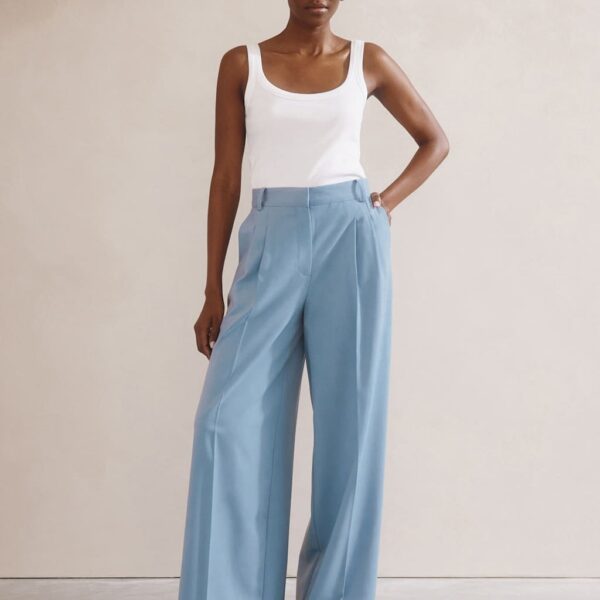 Albaray Women's Double Pleat Wide Leg Trousers - 8 - Dark Blue Denim, Dark Blue Denim