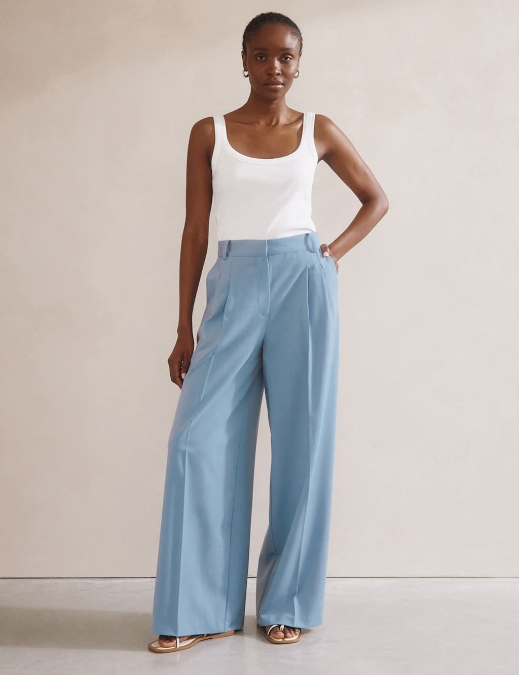 Albaray Women's Double Pleat Wide Leg Trousers - 8 - Dark Blue Denim, Dark Blue Denim