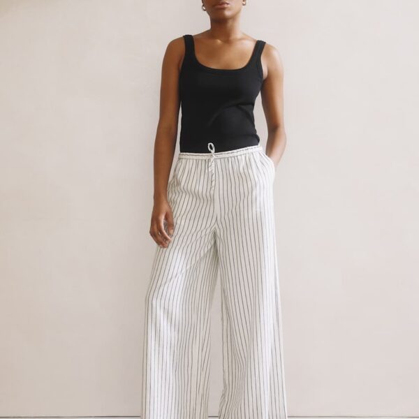 Albaray Women's Linen Blend Striped Drawstring Trousers - 10 - White Mix, White Mix