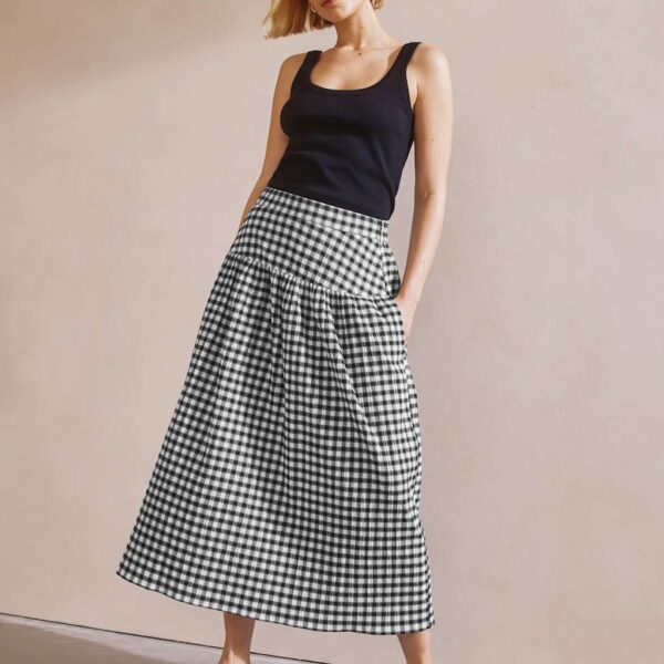 Albaray Women's Cotton-Rich Gingham Midi A-Line Skirt - 12 - Black Mix, Black Mix
