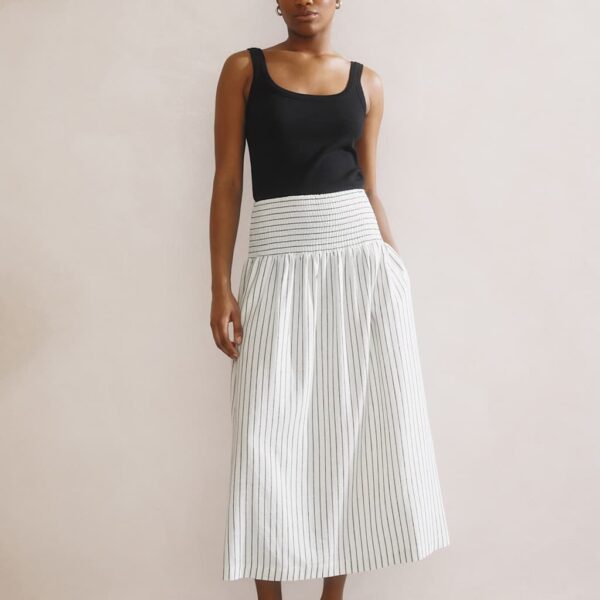 Albaray Women's Linen Blend Striped Midi A-Line Skirt - 12 - White Mix, White Mix