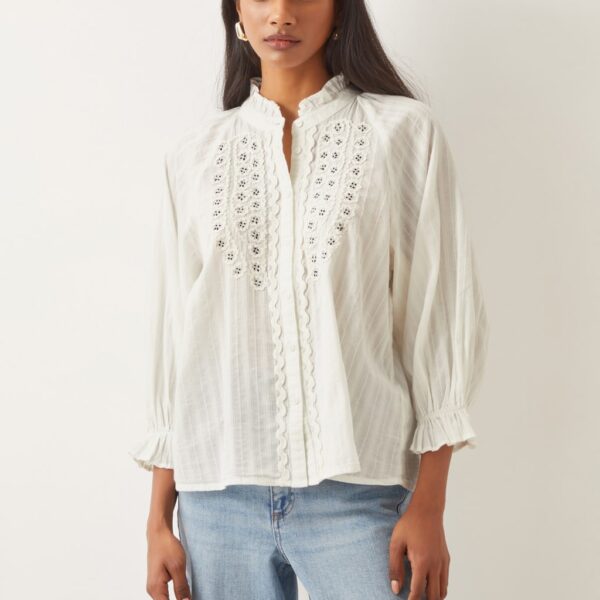 Monsoon Women's Pure Cotton Embroidered Crew Neck Blouse - XXL - Ivory, Ivory